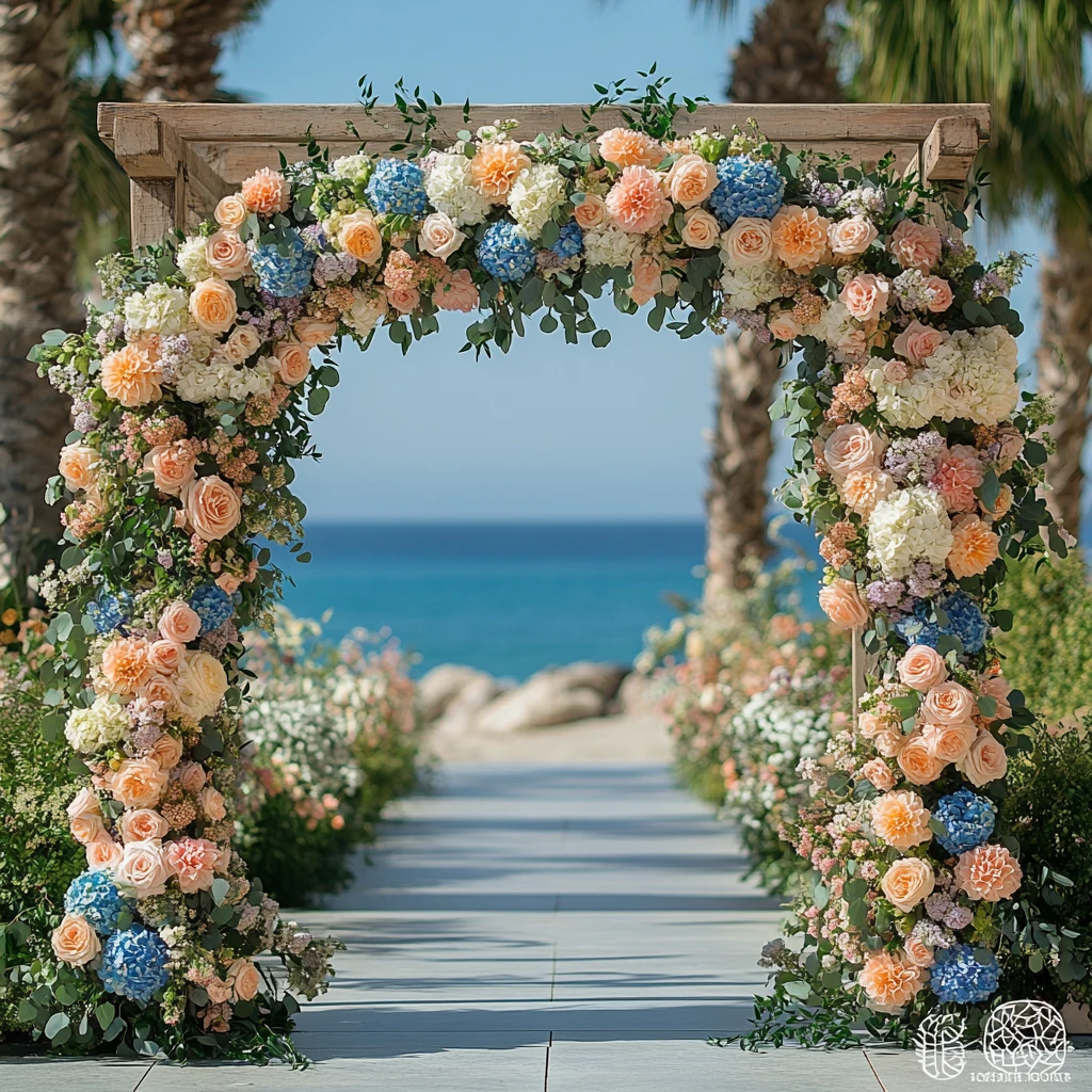 海边婚礼花艺拱门