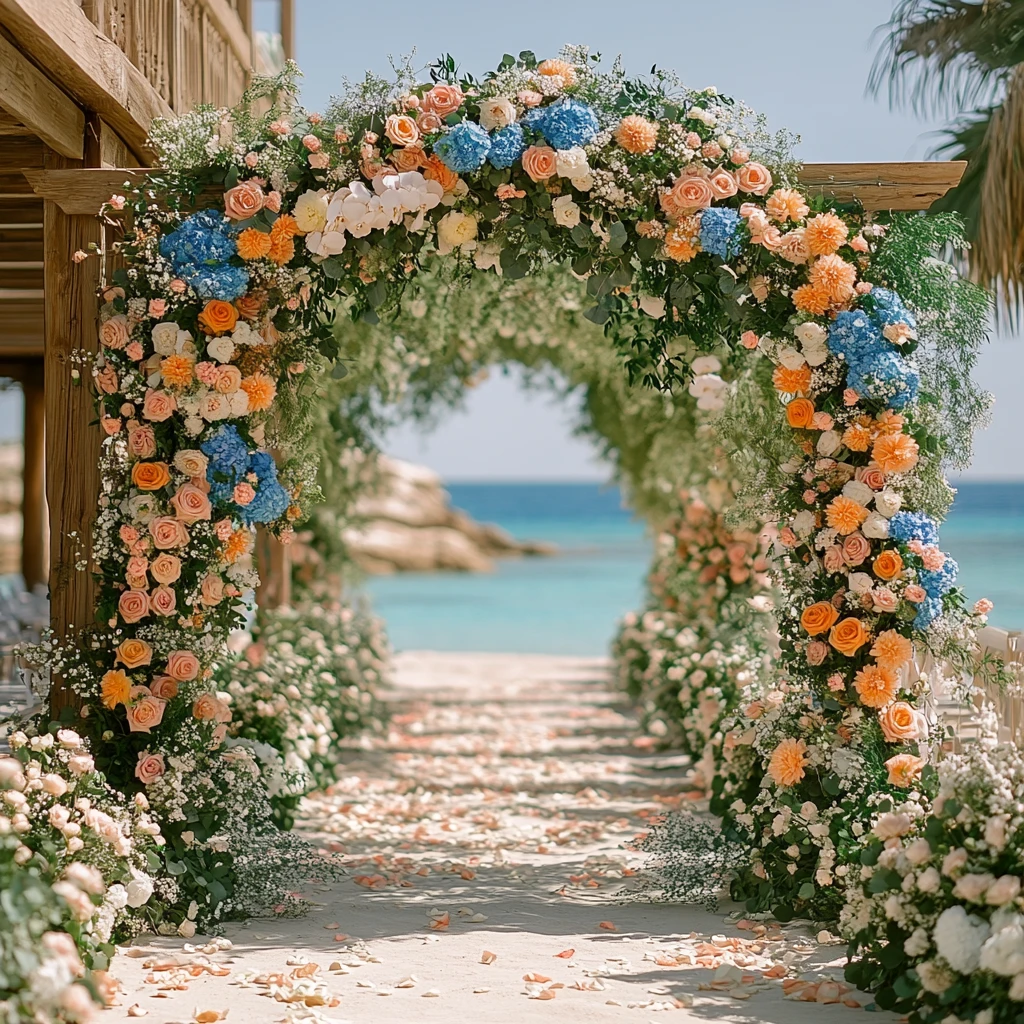 海边婚礼花艺拱门
