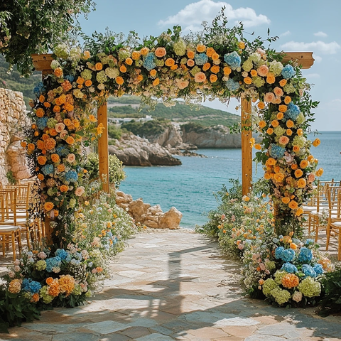 海边婚礼花艺拱门