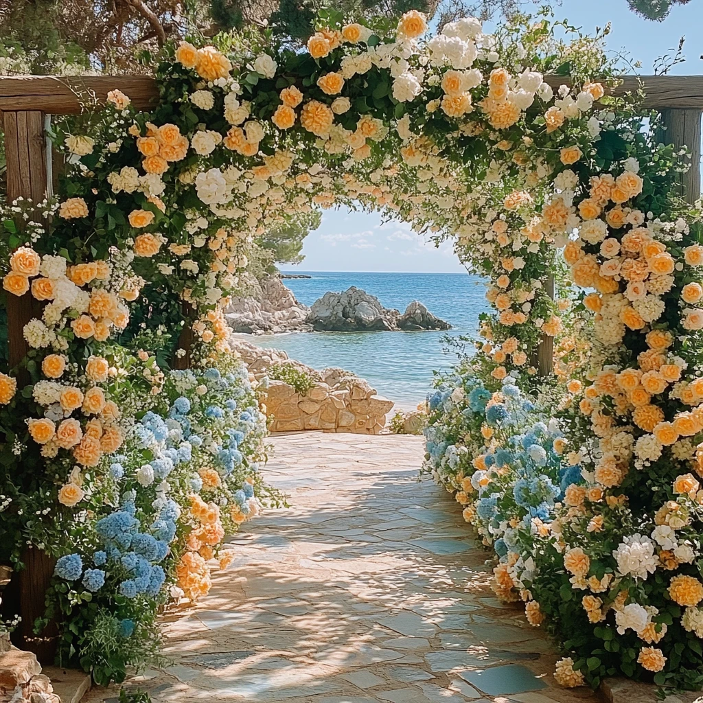 海边婚礼花艺拱门