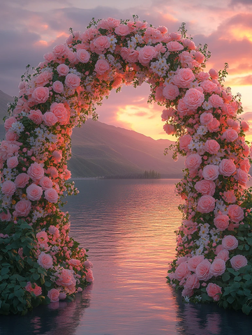 白色花环立湖中