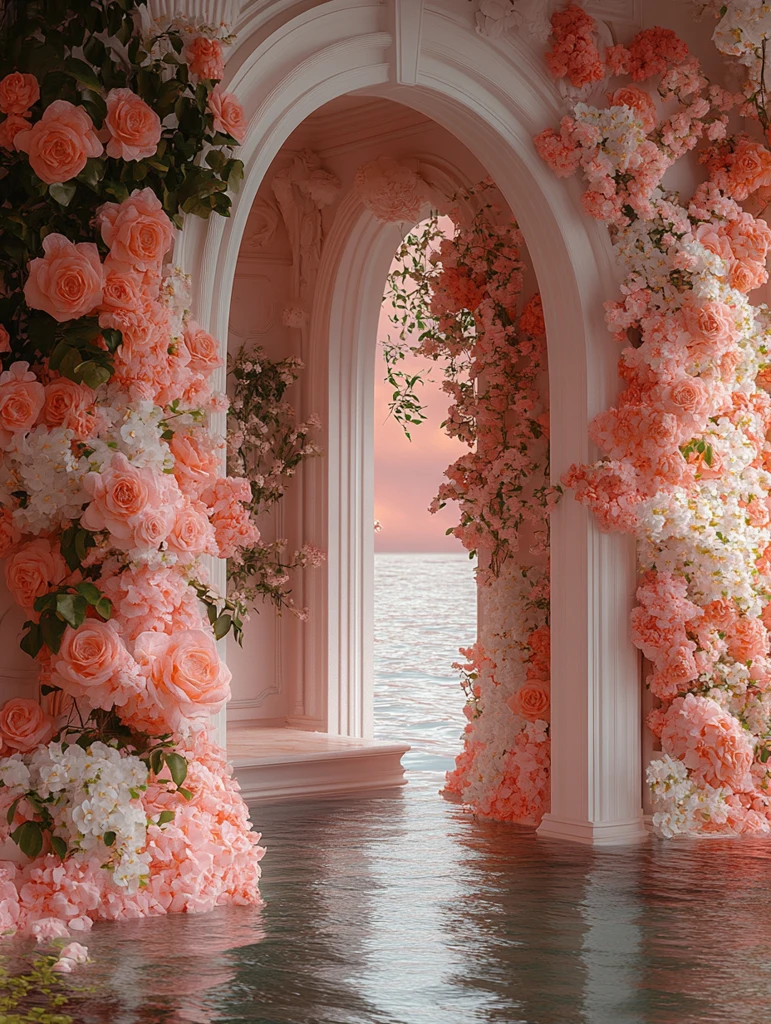 白色花环立湖中