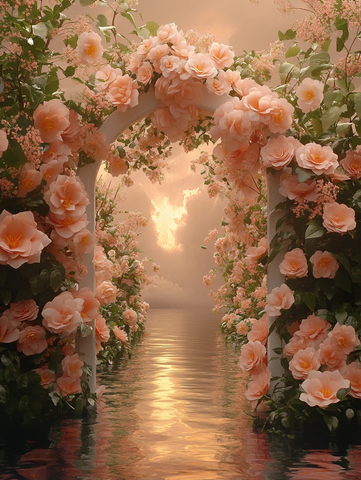 白色花环立湖中