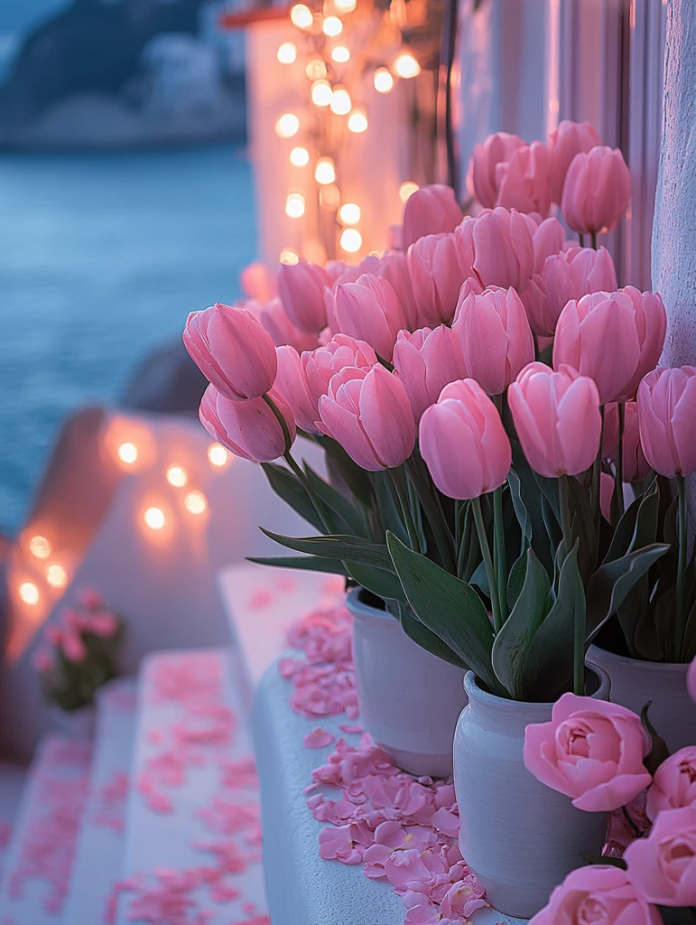 粉红郁金香阶梯