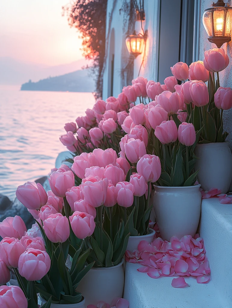 粉红郁金香阶梯