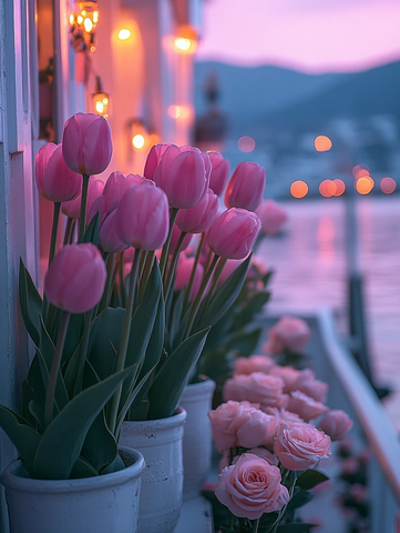 粉红郁金香阶梯