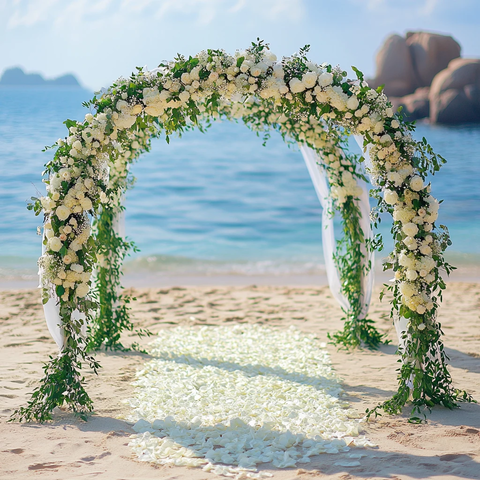 白色婚礼拱门海边场景
