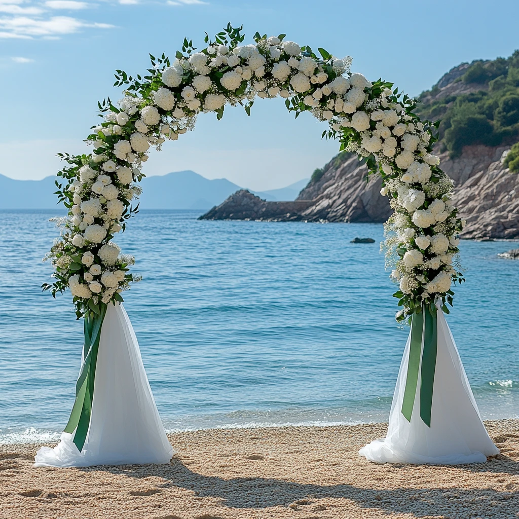 白色婚礼拱门海边场景