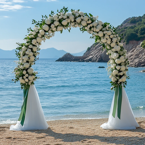 白色婚礼拱门海边场景