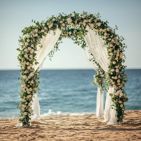 白色婚礼拱门海边场景