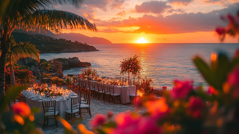 新婚夫妇餐桌夕阳花