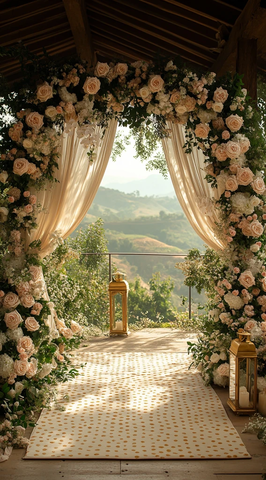 白玫瑰花拱婚礼入口