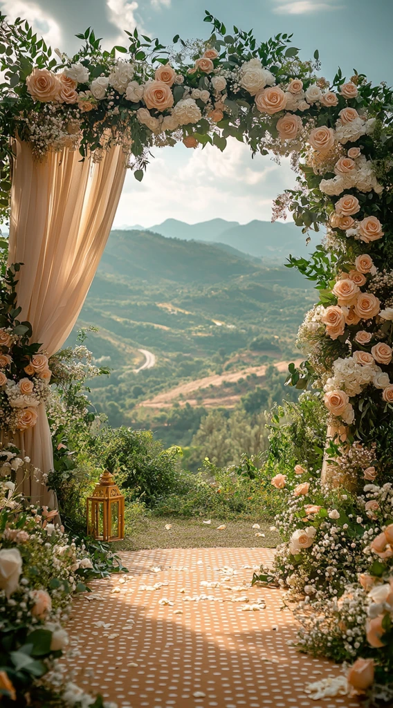 白玫瑰花拱婚礼入口