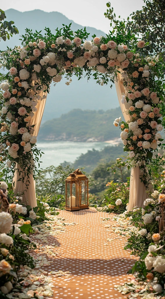 白玫瑰花拱婚礼入口