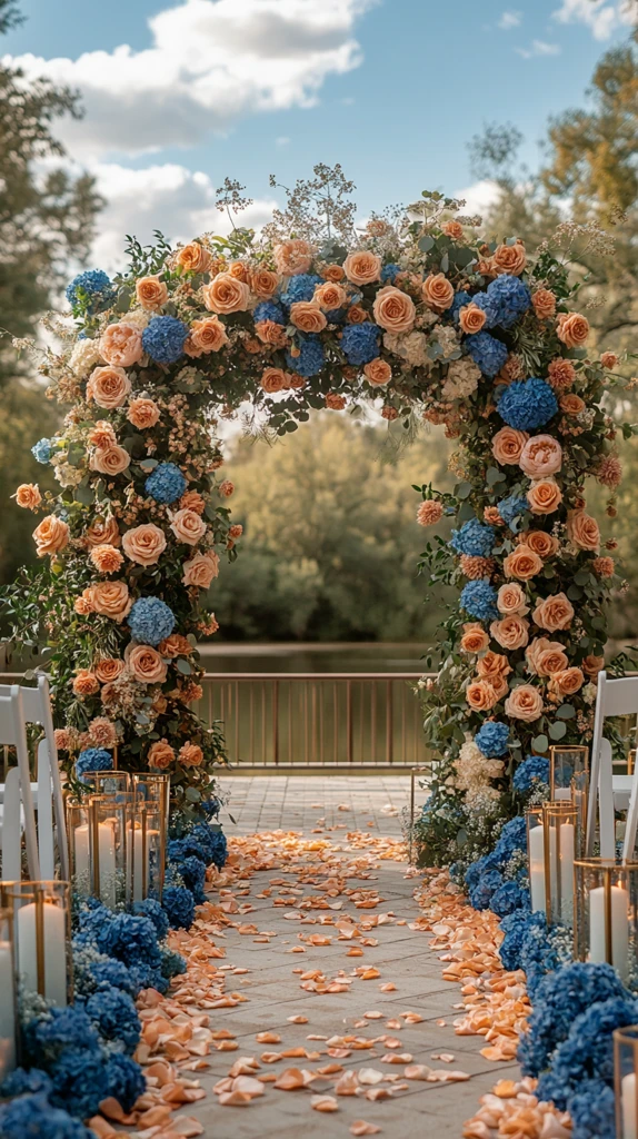 婚礼皇蓝黄金花艺拱门