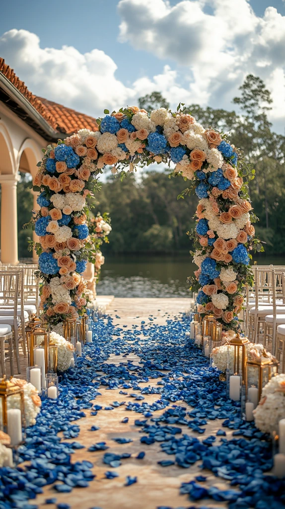 婚礼皇蓝黄金花艺拱门