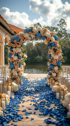 婚礼皇蓝黄金花艺拱门