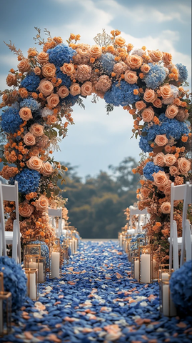 婚礼皇蓝黄金花艺拱门