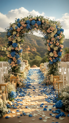 婚礼皇蓝黄金花艺拱门