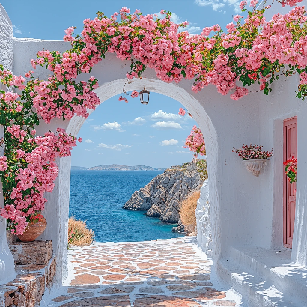白色拱门粉色花