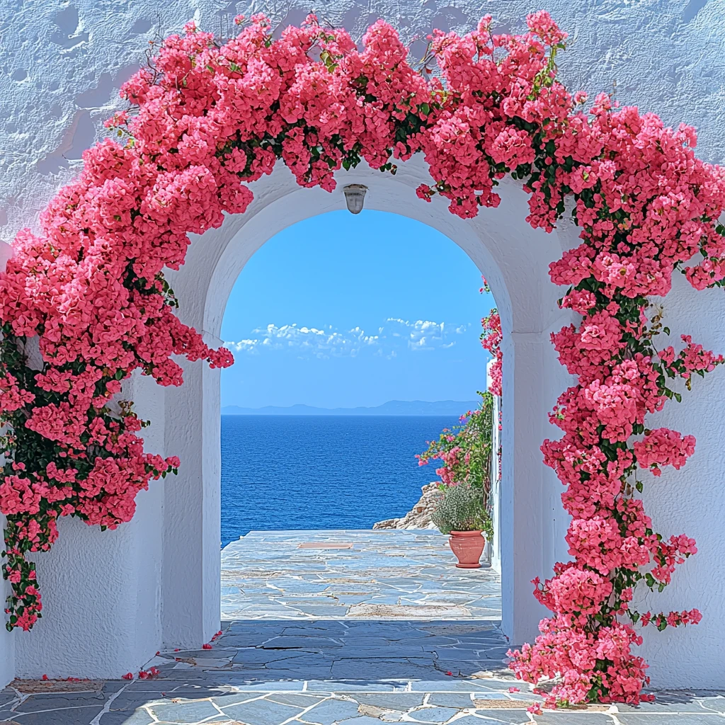 白色拱门粉色花