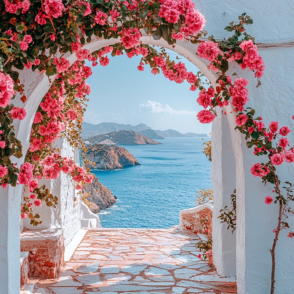 白色拱门粉色花