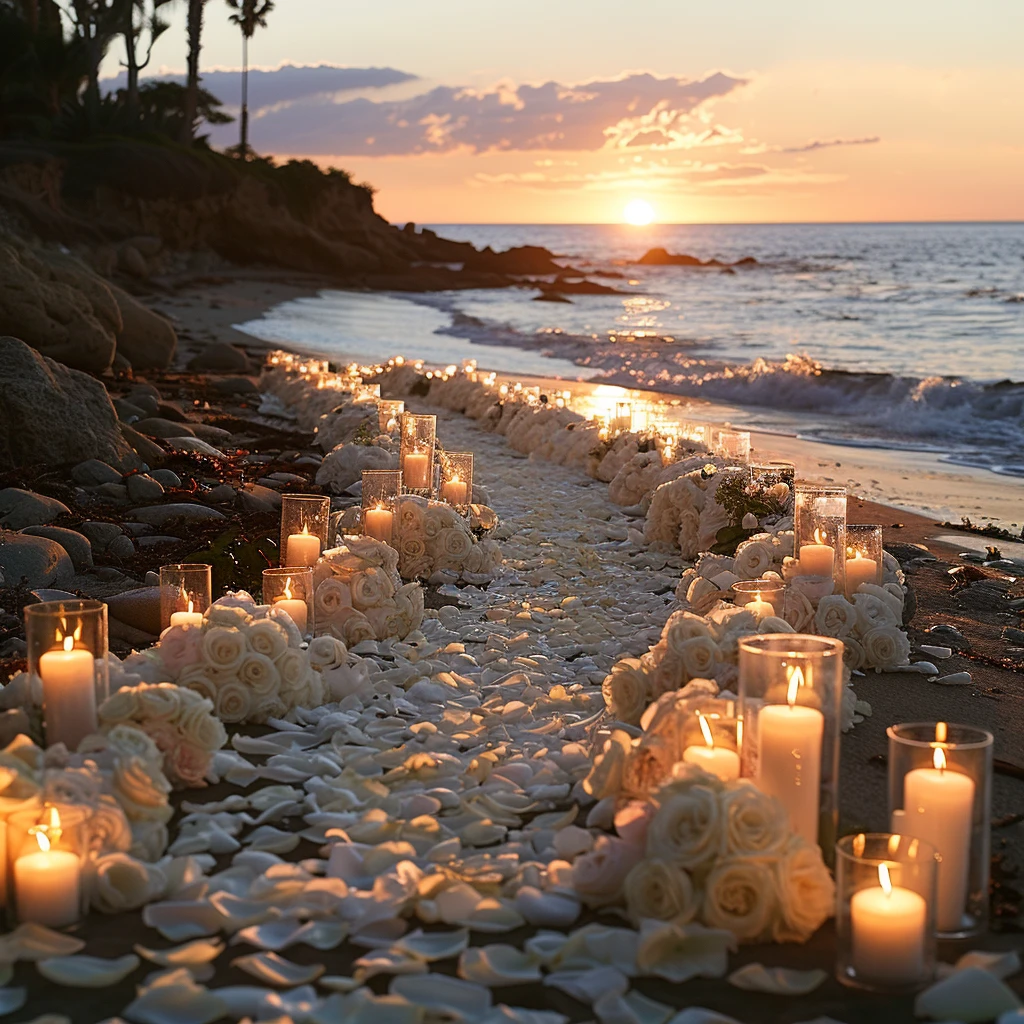 玫瑰花瓣烛光小路