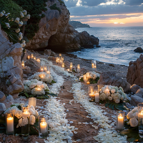 玫瑰花瓣烛光小路