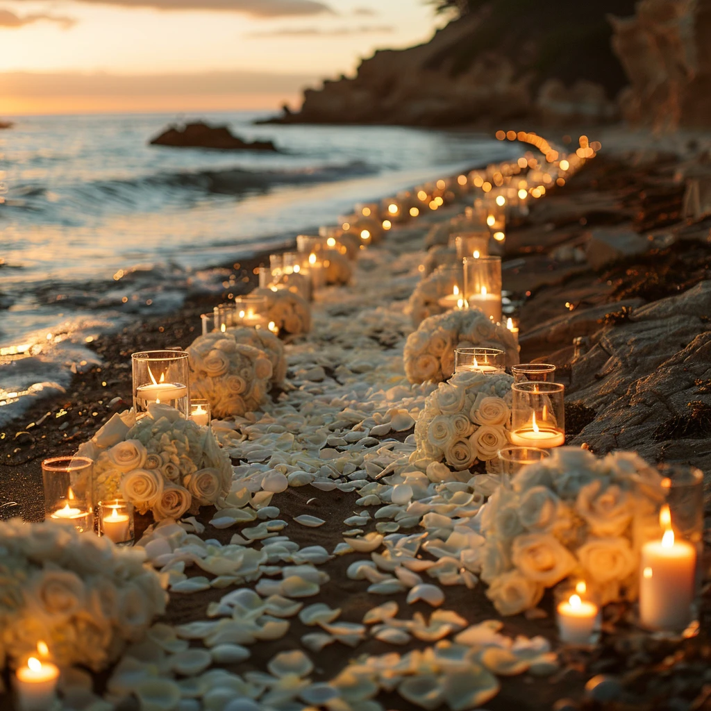 玫瑰花瓣烛光小路