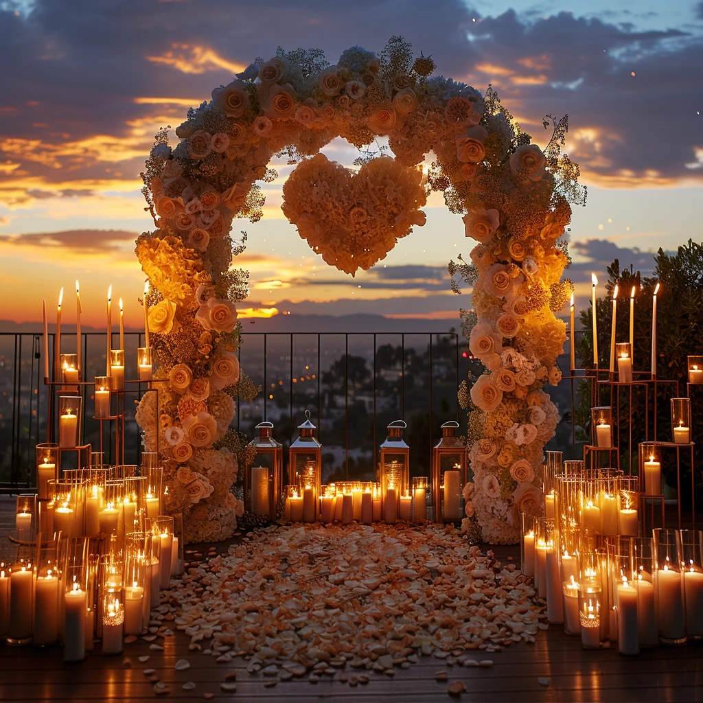 白色花心拱门求婚