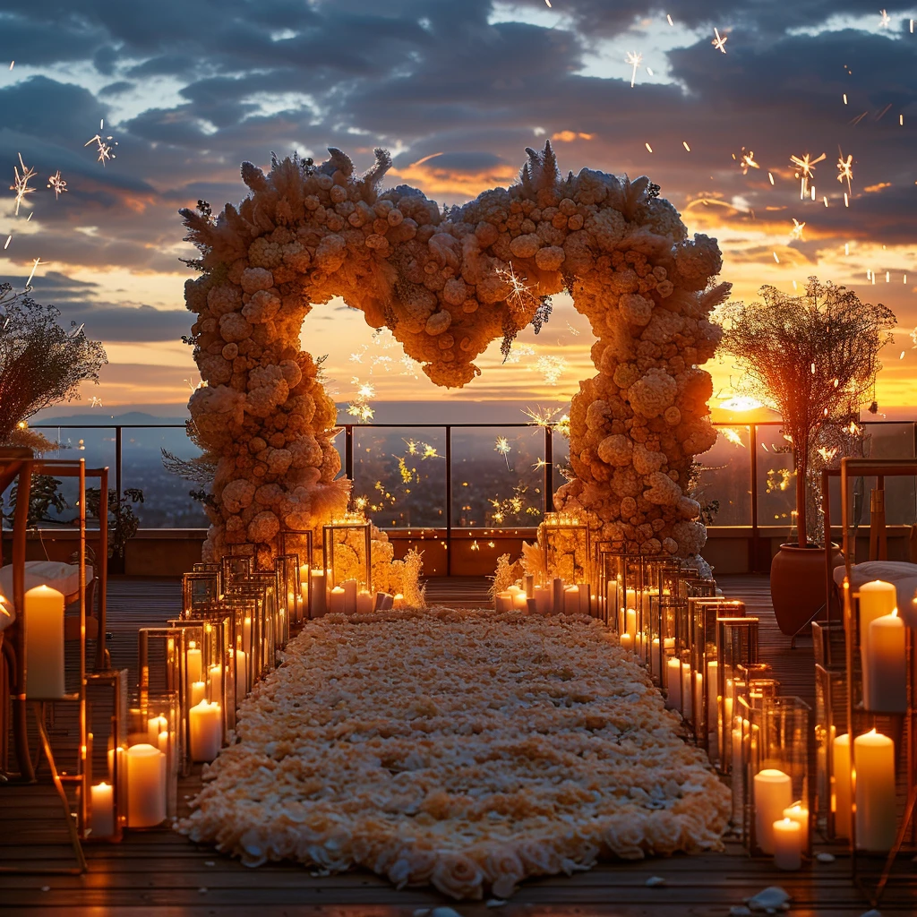 白色花心拱门求婚