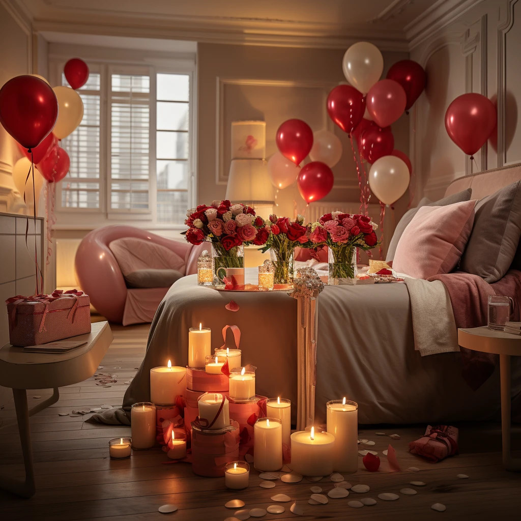 花气球蜡烛婚房布置