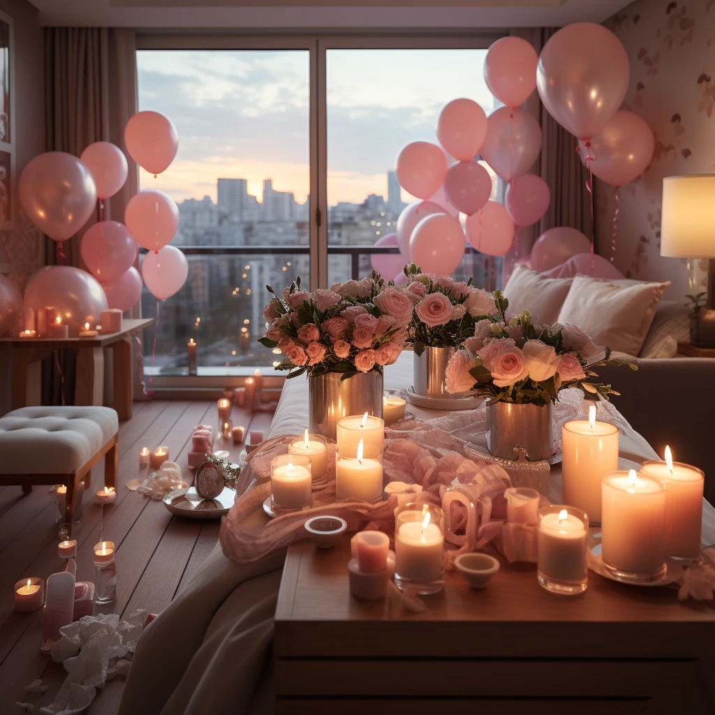 花气球蜡烛婚房布置
