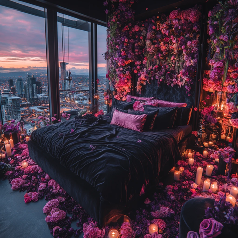 黑色床单粉色枕头