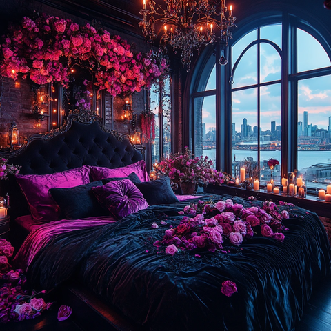 黑色床单粉色枕头