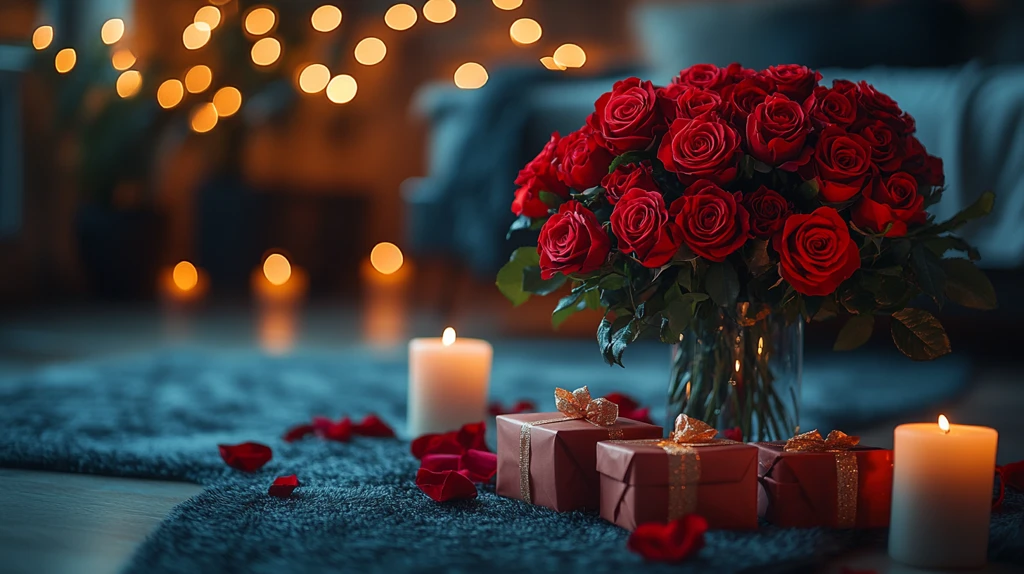 礼物盒玫瑰烛光