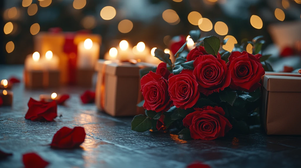 礼物盒玫瑰烛光