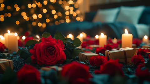 礼物盒玫瑰烛光