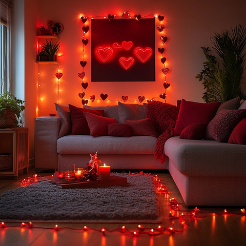 红光环绕的浪漫客厅