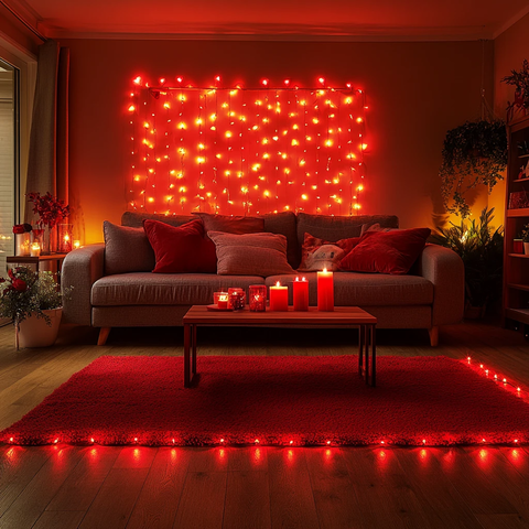 红光环绕的浪漫客厅