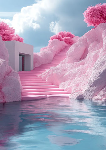 粉色山丘与水面