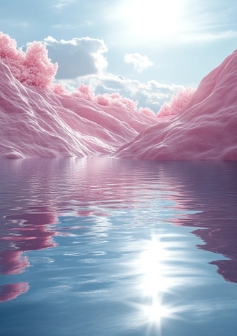 粉色山丘与水面