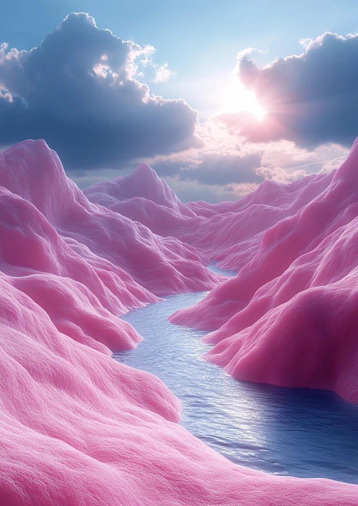 粉色山丘与水面