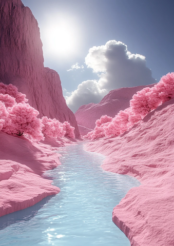 粉色山丘与水面