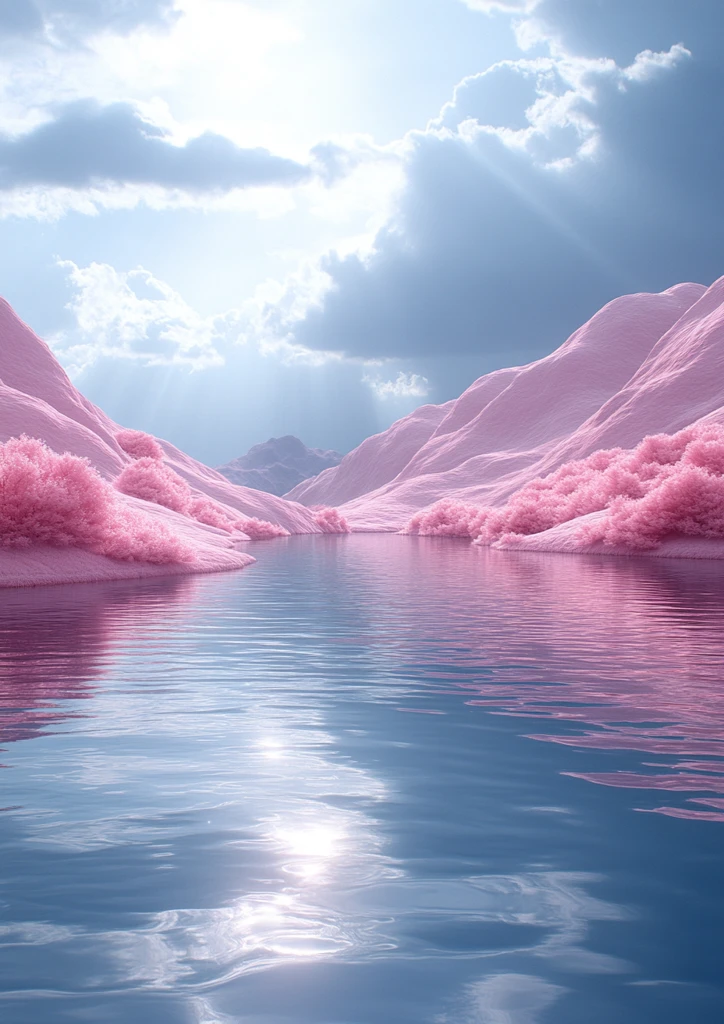 粉红山水蓝天空