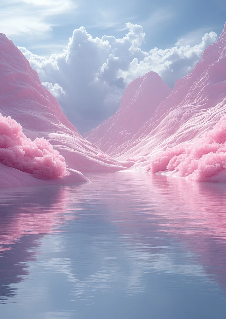 粉红山水蓝天空