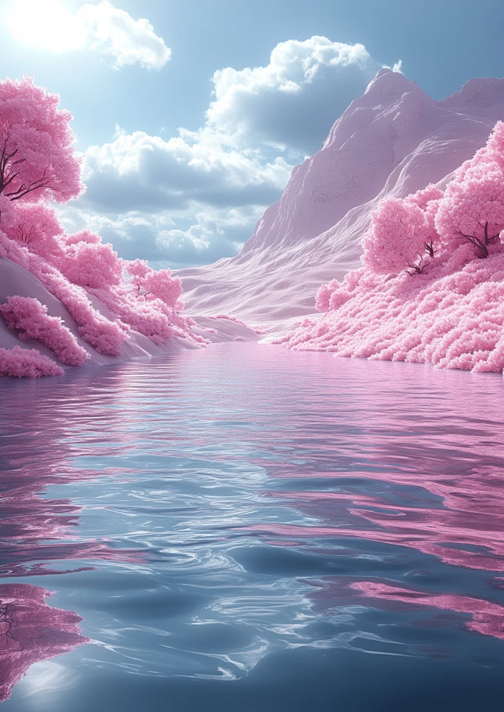 粉红山水蓝天空