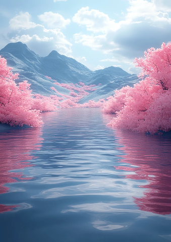 粉红山水蓝天空