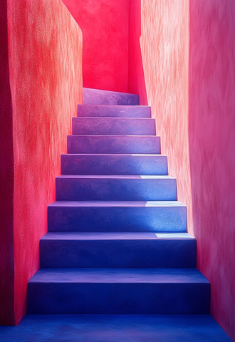 粉色阶梯与蓝色背景