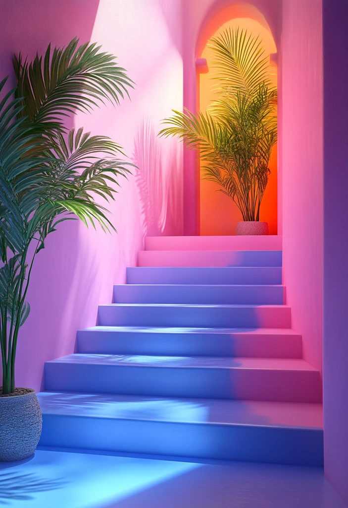 粉红阶梯蓝背景